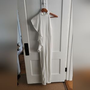 NWOT White ruffle high neck jumpsuit